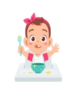 Милая маленькая девочка ест кашу в миске с ложкой | Премиум векторы
